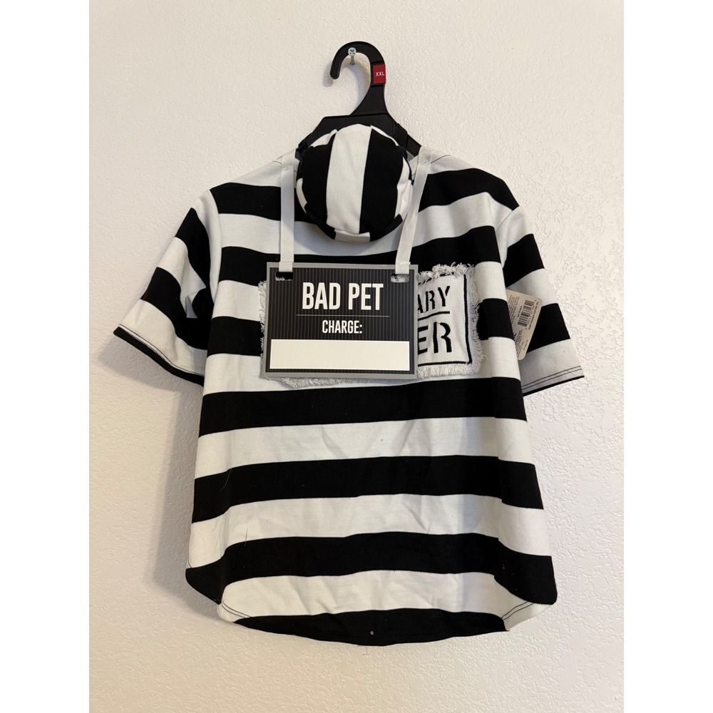 XXL Bad Pet‎ Costume Prisoner Jail Bird Striped Shirt Dog Cat Outfit Halloween